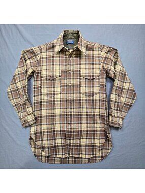 Vintage Pendleton Mens Medium 15 Virgin Wool Shirt Brown Plaid Made USA